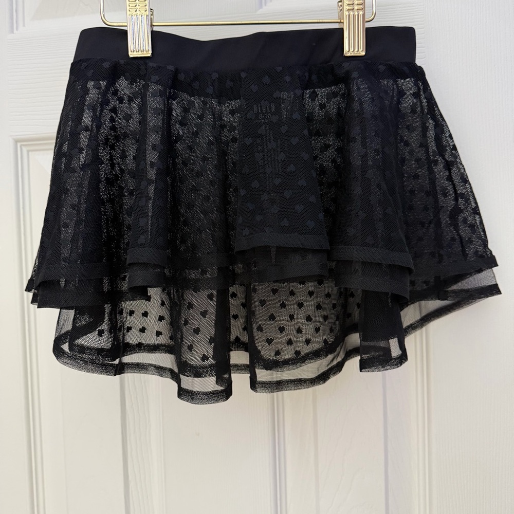 Bloch Black Sheer Layered Ballet Tutu Skirt With Heart Details Size 8-10